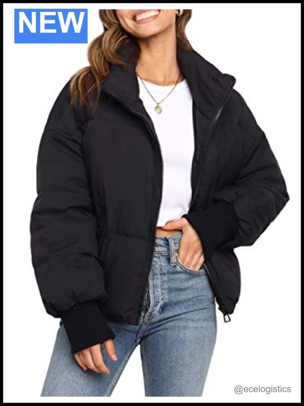 Womens Quilted Puffer Jacket Long Sleeve Windproof Winter Coat Oversized